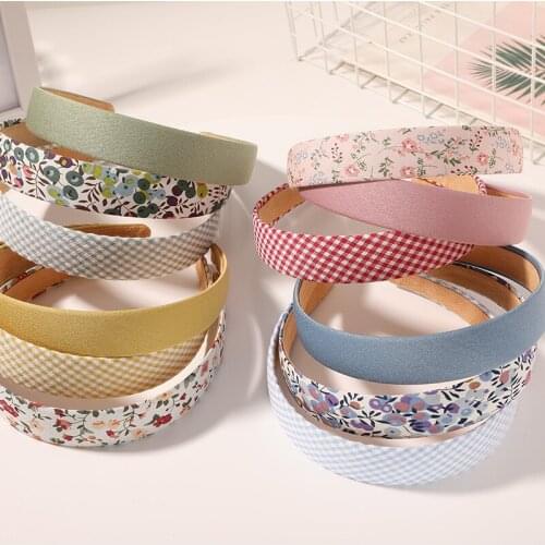 New Retro Pastoral Style Headband Wild Fresh Floral Plaid Headband Solid Color Wide Brim Headdress Hair Accessories WomenSY127