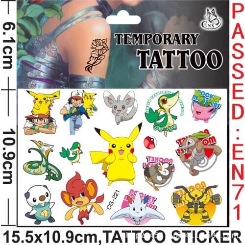 Pokemon Tattoo 1Pcs Anime Stickers Kawaii Pikachu Charizard Waterproof Cartoon Decals Girl Children Boy Birthday Gift Kids Toys