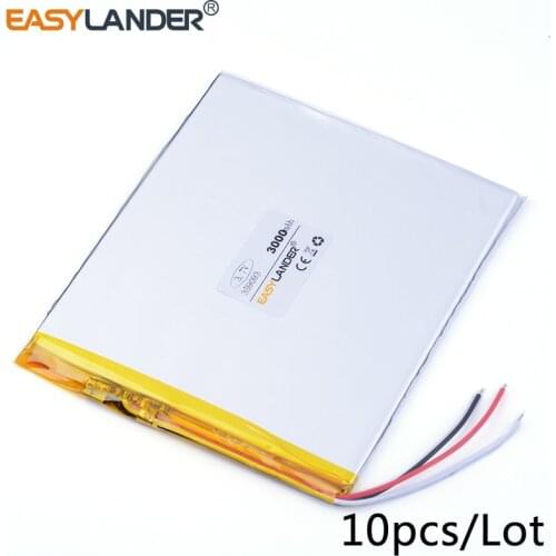 10pcs /Lot 3.7v lithium Li ion polymer rechargeable battery 3-wire 359093 3000mah tablet pc power bank cell phone pipo