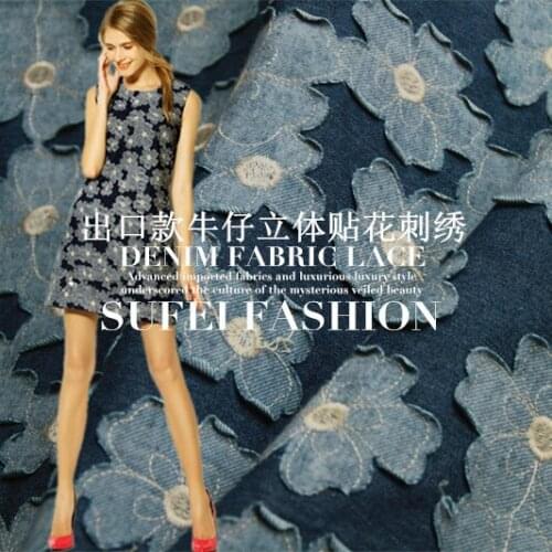 130cm wide blue flower jacquard cotton demin fabric for dress shirt clothes pants