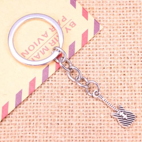 20pcs New Fashion Keychain 25x9mm electric guitar Pendants DIY Men Jewelry Car Key Chain Ring Holder Souvenir For Gift