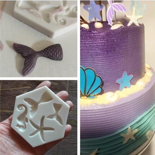 3D Mermaid Tail Starfish Silicone Mold Fondant Chocolate Cake Molds Cake Decorating Tool DIY Handmade Clay Soap Mould Bakeware