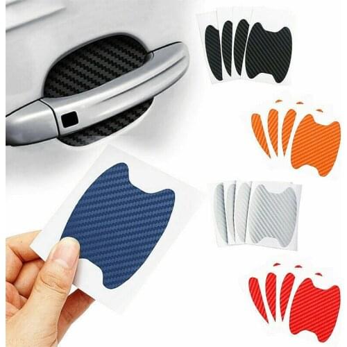 4pcs Universal Carbon Fiber Auto Car Door Handle Stickers Car Handle Protection Car Handle Anti Scratch Stickers Car Accessories
