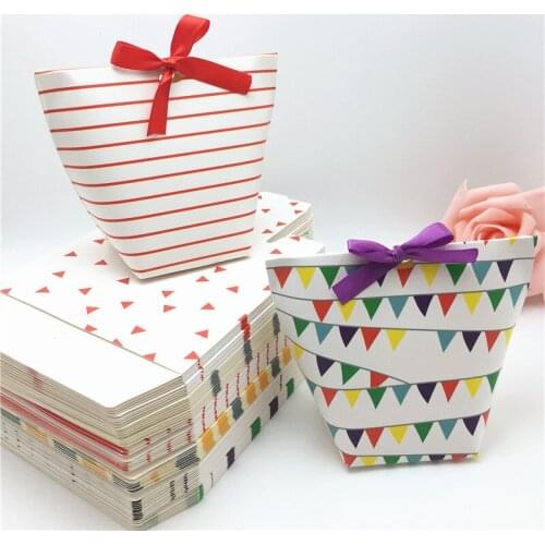 6pcs paper Black dot/red line color pattern gift packing box with ribbonwedding party candy supplies little Coffee Paper Bag
