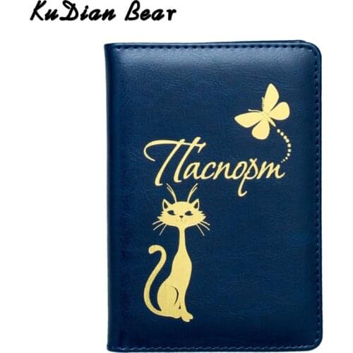 KUDIAN BEAR Women Passport Cover Travel Cartoon Cat PU Leather Credit Card Holder Cute Passport Case Porte Carte BIY047 PM49