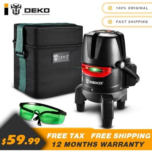 DEKO DKLL57PB2 5 Line Green Laser Level Self-leveling Horizontal And Vertical Cross Lines 360° precise fine-tuning