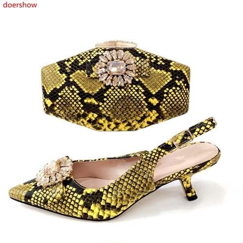 Doershow italian GOLD shoes and bag set wholesale 2019 women wedding shoes and matching purse for women party!SBJ1-3