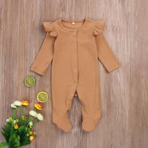Emmababy Newborn Baby Clothes Cute Long Sleeve Solid Color Knitted Cotton Footed Romper Jumpsuit Baby Pajamas Unisex