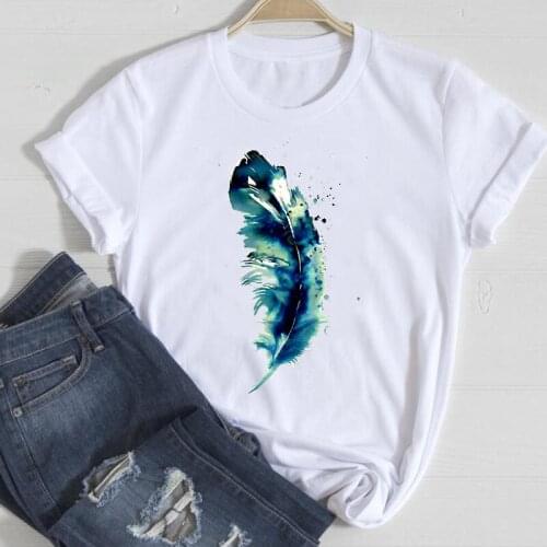 T-shirts Women Feather Watercolor Trend 2021 Cute Casual Spring Summer Clothes Stylish Tshirt Top Lady Print 2021 Tee T-Shirt