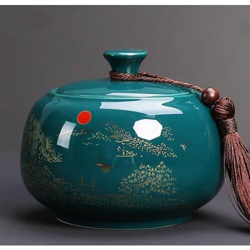 Ceramic Jar Tea Box Tea Leaves Container Candy Can Dried Fruit Tea Caddy Smell Proof Chinese Caja De Te Storage Pot AC50TE