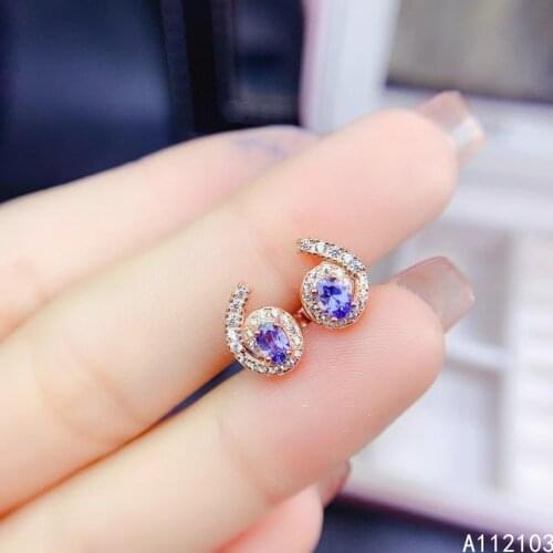 KJJEAXCMY 925 sterling silver inlaid natural Tanzanite Girl exquisite personality Chinese style gem earring stud support test