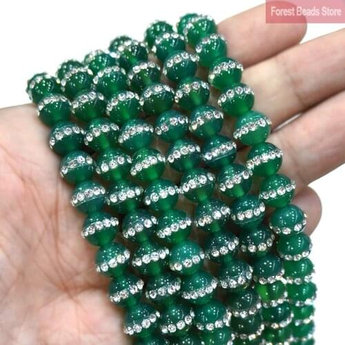 Ring Diamonds Smooth Green Agates Round Loose Beads Natural Stone for Jewelry Making Diy Bracelet Earrings 15" Strand 6/8/10MM