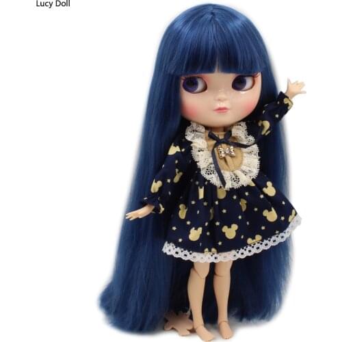 ICY DBS DOLL Small Breast Azone Body Blue Straight Hair 30cm 1/6 Toy