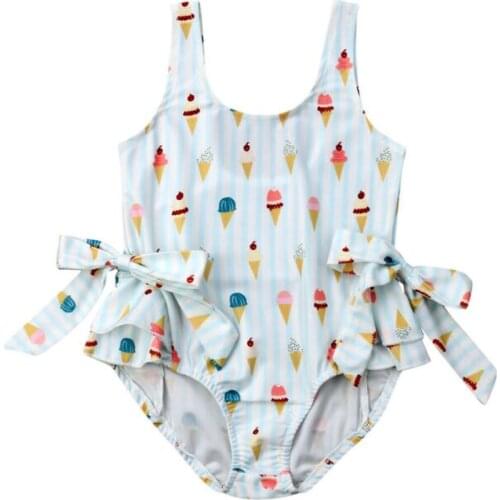 Baby Summer Swimwear Toddler Kid Baby Girl Ice Cream Bow Bikini Swimsuit Big Bowknot Swimming Clothes Bathing Suit 6M-5T