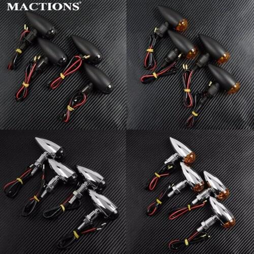 MACTIONS 4Pcs EM Bullet Universal Motorcycle Turn Signals Indicator Light Amber Smoke For Harley Sportster Bobber Mini Chopper