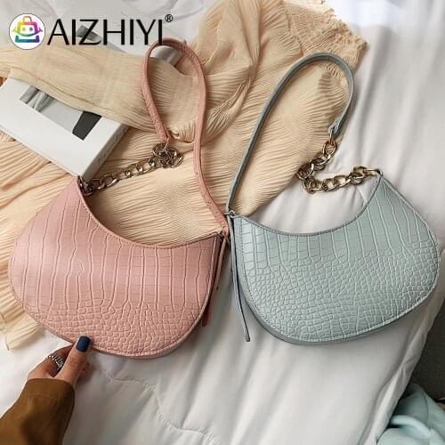 Fashion Women PU Leather Alligator Pattern Shoulder Underarm Bag Casual Ladies Hobos Pure Color Handbags