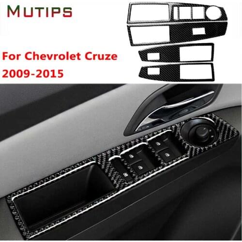 4PCS/Set Car Window Lifter Button Switch Panel Cover Trim Frame Carbon Fiber Sticker Interior Auto For Chevrolet Cruze 2009-2015