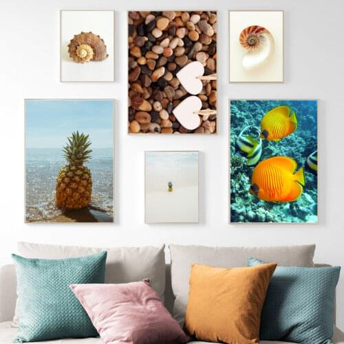 Pineapple Conch Fish Cobble Wall Art Canvas Painting Nordic Posters Prints Landscape Wall Pictures For Living Room Decoration