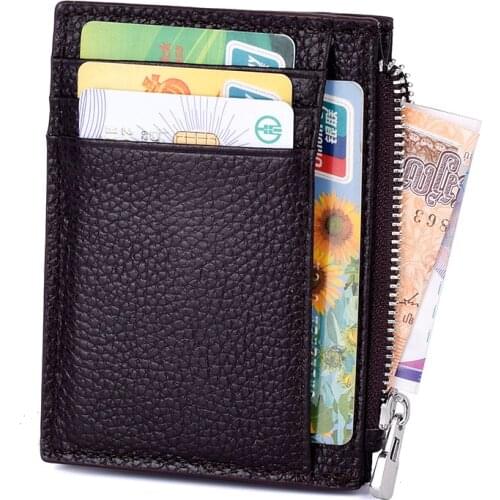 Real Cow Leather RFID Blocking Men Business Card Holder Women ID Credit Cardholder with Coin Pocket Wallet Organizer