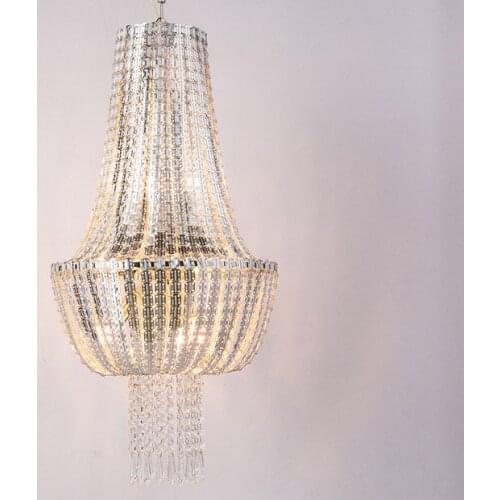 New post-modern minimalist luxury metal crystal ceiling chandeliers Nordic living room villa duplex floor atmosphere led lamps