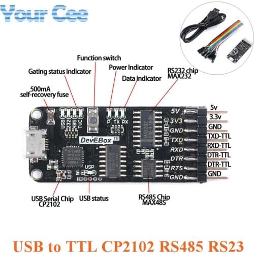 10-in-1 CP2102 USB to TTL Serial Module Multi-function Serial Port Board RS485 RS232 with Cable 0-30V