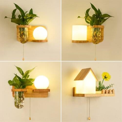 Nordic Plant Creative Glass Wall Lamps Living Room Solid Wood Bedroom Bedside Lamp Aisle Hall Sconces Wall Lights Deco Fixtures