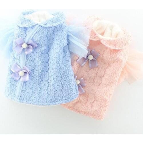 Cute Lace Sleeve Luxury Small Pet Dog Clothes Puppy Warm Coat Jacket Winter Pomeranian Schnauzer Corgi Cat Clothes For Chihuahua