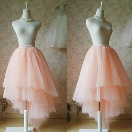 Unique Custom Tutu Skirts Blush Bridal Tutu Ballerina Tiered Tulle Skirts Elastic Plus Size High Low Summer Blush Wedding Skirts