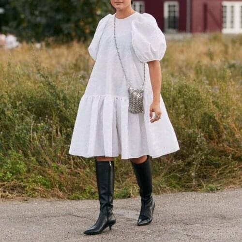 VONDA Women Short Dress 2021 Bohemian 3/4 Sleeve Solid Color Dresses Robe Femme Casual Short Vestidos S