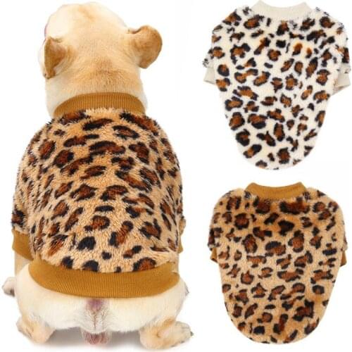 Winter Dog Clothes Leopard Pattern Soft Fleece Pet Dog Coat Soft Warm Dog Pet Sweater Round Neck Fluffy Faux Fur Dog Pullover