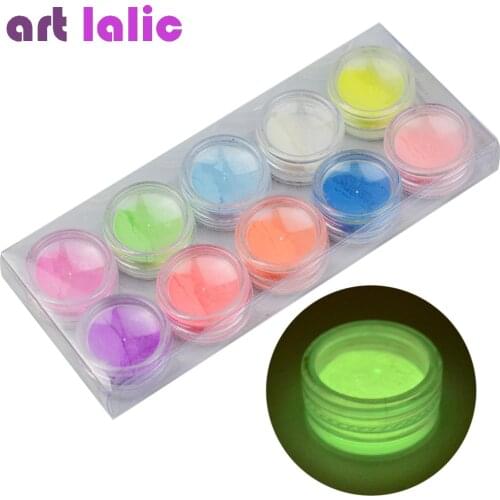 10pcs Glow in the Dark Neon Phosphor Powder Nail Art Glitter Powder Colors Dust Luminous Pigment Fluorescent Nail Glitters