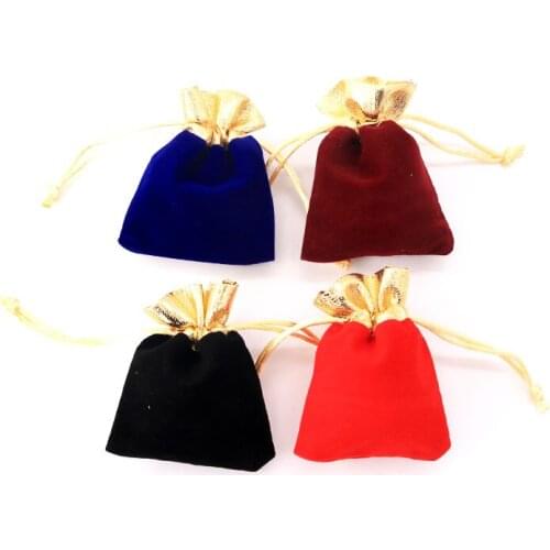 100pcs Jewelry Pouches Gold Velvet Gift Bag Birthday Wedding Favor Bags Charms Jewellery Packaging Bags Drawstring Storage Bag