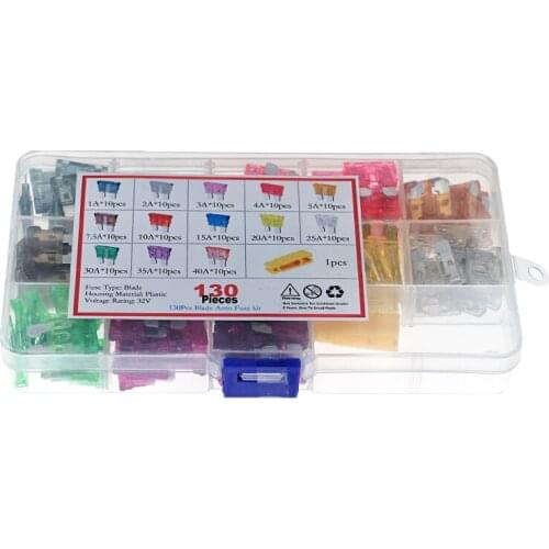 130pcs 13 kinds of safety 1A-40A car insurance insert insurance clip insert type medium fuse box