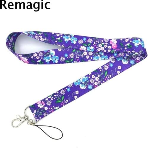 20pcs Purple Flowers Lanyard Keys Phone Holder Funny Neck Strap With Keyring ID Card DIY Animal webbings ribbons Hang Rope