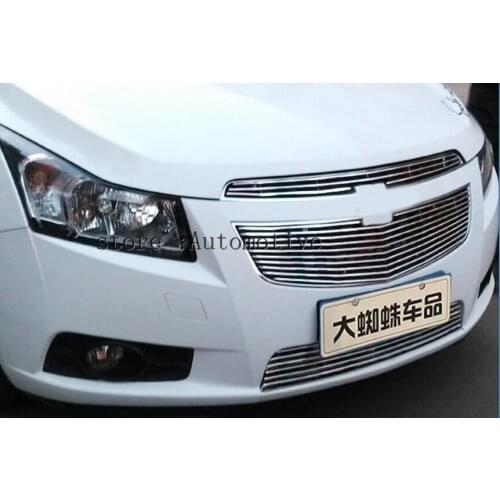2009-2013 for Chevrolet Cruze 3 pcs TOP Quality Stainless steel Car front bumper Mesh Grille Around Trim Racing Grills