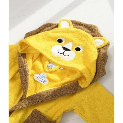 2021 winter Spring Yellow Lion Dressing Gown Bathrobe Hooded-Eared Cotton 3 - 4 - 5 Years Old
