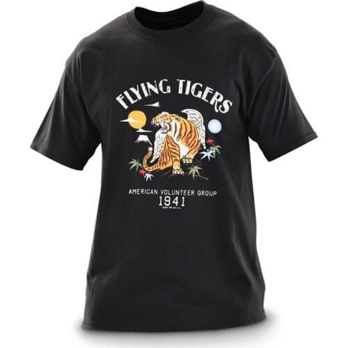 2021 Military Fashion Vintage Flying Tigers 1941 Screen Printed 100% Cotton Men Shirts Streetwear Short Sleeve Crew Neck