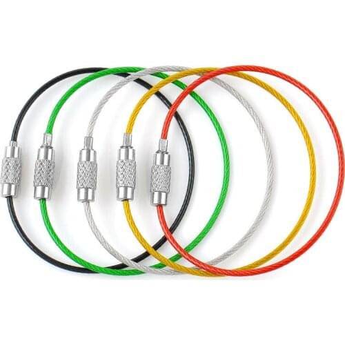 5/10/15/20Pcs Screw Locking Stainless Steel Wire Keychain Cable Rope Key Holder Keyring Chain Rings Cable Outdoor(Random Colors)