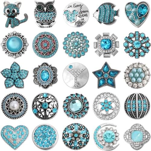 5pcs/lot New Snap Jewelry 18mm Snap Buttons Crystal Rhinestone Cat Owl Fish Heart Love Flower Snaps for Snap Button Bracelet