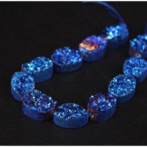 Approx11PCS/strand Blue Titanium Natural Quartz Geode Drusy Oval Slab Nugget Beads,Raw Roug Agates Crystal Druzy Slice Pendants