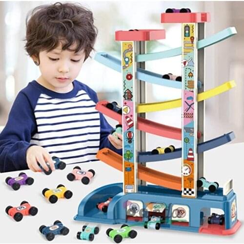 Car Ramp Toddler Toy Zig Zag Slide Inertial Toy With 6 Ramps 8 Mini Cars 2 Roof Top Car Park Race Track Toy For 2 3 4 5 Year Old