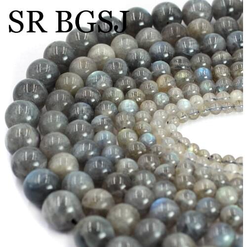 Free Shipping 4-12mm Round Natural Stone Gray Labradorite DIY Loose Beads 15"