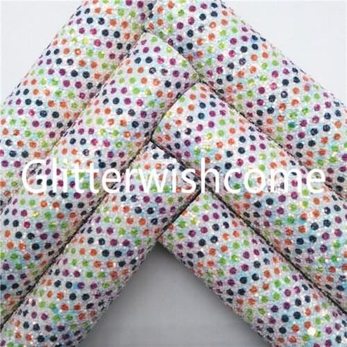 Glitterwishcome 21X29CM A4 Size Polka Dots Printed Glitter Leather, Halloween Glitter Leather fabric Vinyl for Bows, GM831B