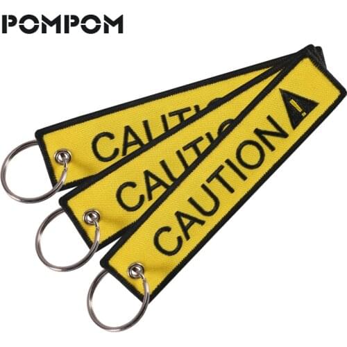 Fashion Jewelry 3PC/LOT CAUTION Keychain Embroidery KeyChain For Cars and Motorcycles Keyring key Fobs Fabric Customize keychain