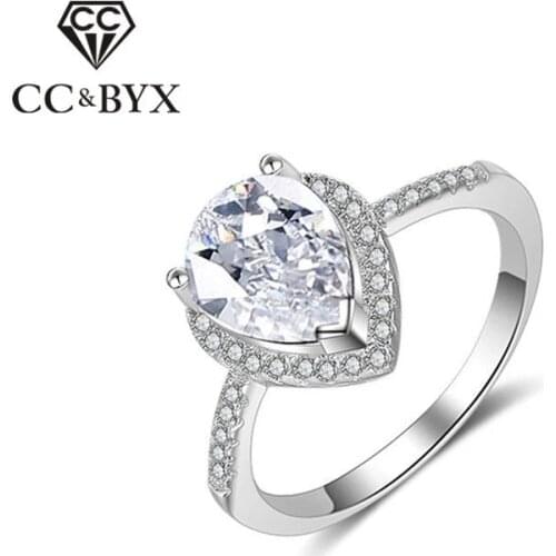 CC Luxury Jewelry Rings For Women Sterling Silver 925 Water Drop Shape Stone Bridal Wedding Engagement Bijoux Femme CC827b