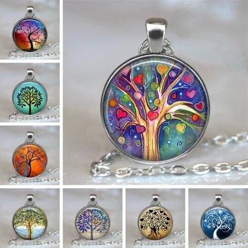 Tree Of Life Glass Cabochon Statement Necklace & Pendant Jewelry Vintage Charm Chain Choker Steampunk Jewelry Gift for Women