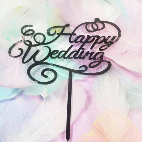 INS Black Happy Wedding Acrylic Cake Toppers Gold Wedding Cake Baking Decoration for Valentines Day Wedding Party Cake Supplies