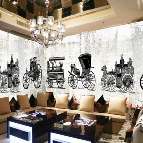 Drop Shipping Wallpaper 3d Hand Painted Retro Nostalgia Classic Car Carriage Cafe Bar Backdrop Gallery Mural Wallpaper
