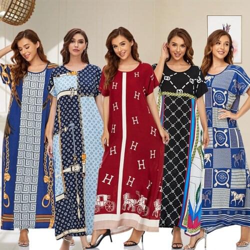Eid Mubarak Muslim Women Abaya Dress Dubai Print Dresses Turkey Islamic Clothing Caftan Marocain Kaftan Vestido Femme Abayas