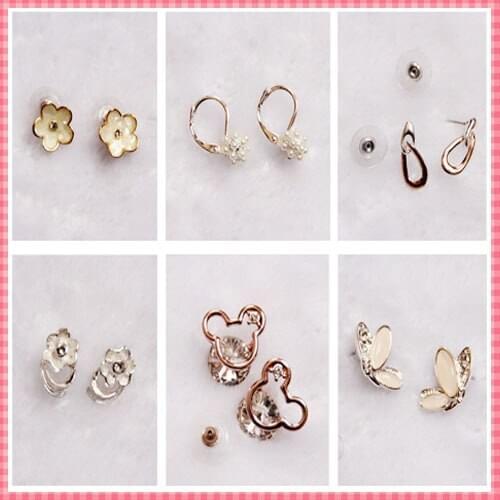 #ERJ09) Fashion Designer Earrings Women Stud Earring Rose Gold Rhinestone Jewelry shell flower pearl design Alloy earring girls